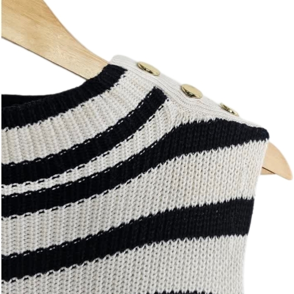 Loft stripe Funnel Neck navy and white knit sleeveless sweater top - Picture 3 of 10